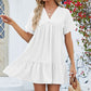 Fashion Loose V-Neck Pleated Short Dress