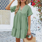 Fashion Loose V-Neck Pleated Short Dress