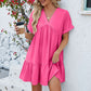 Fashion Loose V-Neck Pleated Short Dress