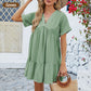 Fashion Loose V-Neck Pleated Short Dress