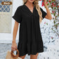 Fashion Loose V-Neck Pleated Short Dress