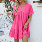Fashion Loose V-Neck Pleated Short Dress