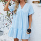 Fashion Loose V-Neck Pleated Short Dress